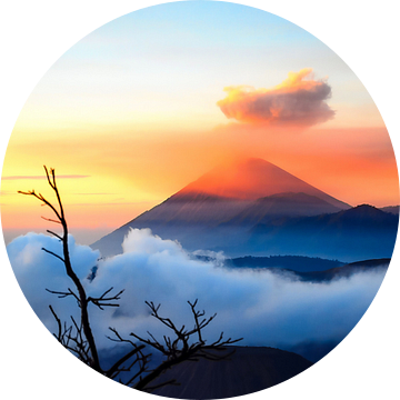 Zonsopgang met mist bij Mount Bromo op Java van Dieter Walther