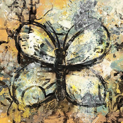 Vlinder in geel blauw en groen