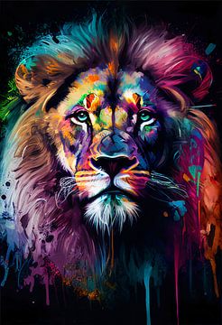 Colourful Lion - Painting by drdigitaldesign