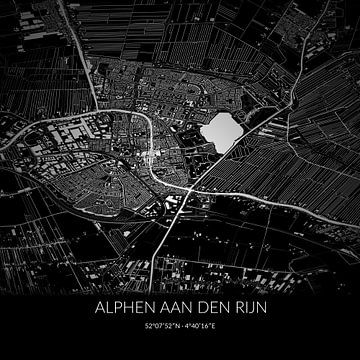 Carte en noir et blanc d'Alphen aan den Rijn, en Hollande méridionale. sur Rezona
