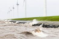 Éoliennes sur la rive de l'IJsselmeer lors d'une tempête par Sjoerd van der Wal Photographie Aperçu