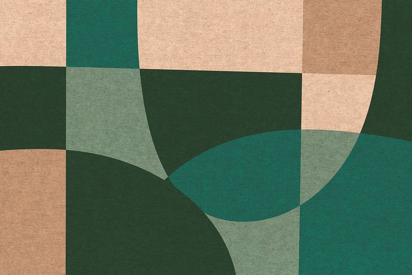 Modern art in retro style. Abstract organic shapes in green and beige no. 10 by Dina Dankers