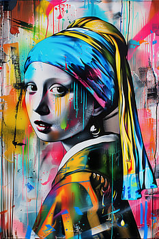 Het meisje met de parel in een street art look