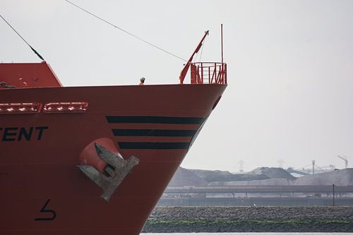 Zeeman kijkend naar de haven Rotterdam onderweg naar zee.