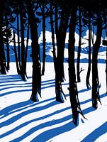 Winter Bos Schaduwen - Blauw Minimal Natuur Muur Art