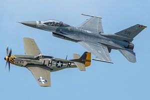 Formation du P-51 Mustang "Baby Duck" et d'un Lockheed Martin F-16C Fighting Falc sur Jaap van den Berg