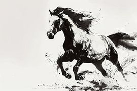 Galloping horse portrait black-and-white animal painting