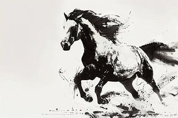 Galoperend paardenportret zwart-wit dieren schilderij van Vlindertuin Art