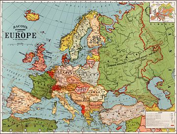 Bacon's standaardkaart van Europa van Vintage Afbeeldingen