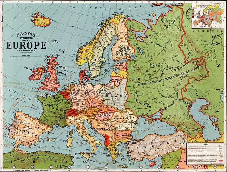 Bacons Standardkarte von Europa von Vintage Afbeeldingen