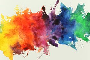 Verf spetters in regenboog kleuren (vrolijk abstract aquarel schilderij pastelkleuren roze blauw)