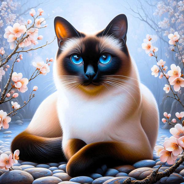 Siamkatze im Blütengarten - Portrait von A.D. Digital ART
