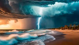 Tornado storm, bliksem en donkere wolken
