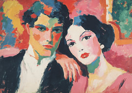 A colourful double portrait in the Expressionist style by Niklas Maximilian