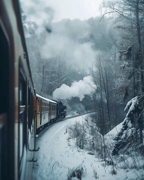 Romantische treinreis in de sneeuw van fernlichtsicht