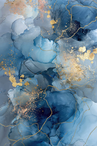 Peinture abstraite bleu saphir avec des touches dorées sur Joriali Art abstrait