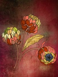 Blumencollage mit Goldakzenten, Serie: Botanische abstrakte Kunst. von Studio Pieternel