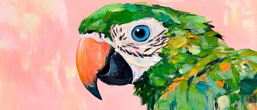Colourful parrot against a pink background by Poster Art Shop