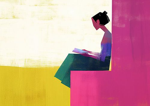 Frau mit Buch in abstrakter Kunst