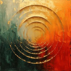 Modern and abstract, red, green and gold