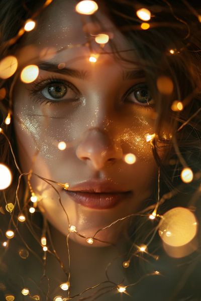 Lichterketten-Portrait einer Frau von Poster Art Shop