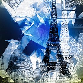 Collage of several sights in Paris - blue/yellow by berbaden photography