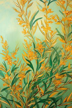 Goldener Oleander | Jugendstil Blumen von Abstraktes Gemälde