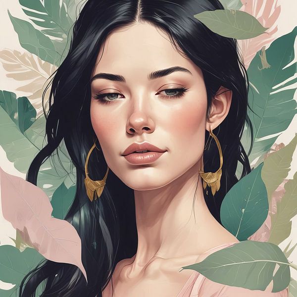 Dreamy drawing of a woman in flowers by Humphry Jacobs