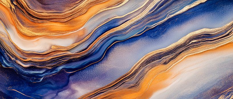 Flowing colours in blue and gold by Poster Art Shop