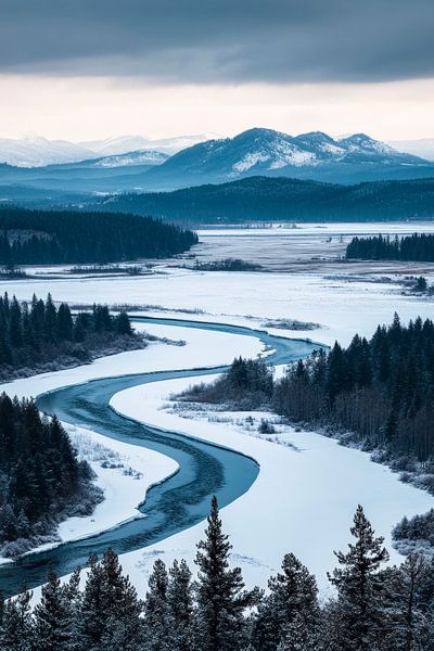 Winter landscape with snow-covered river by Poster Art Shop