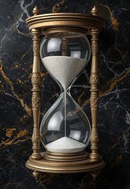 Eternity in Sand: Hourglass on Black Gold Marble