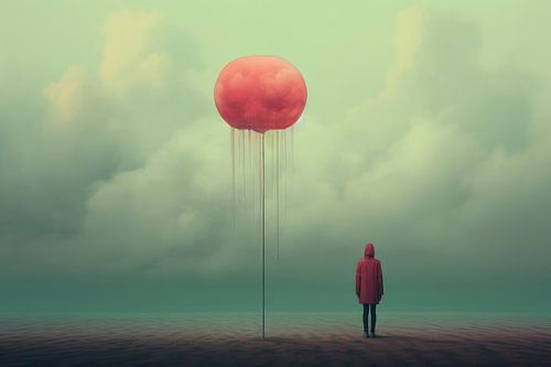 Digitaal creëerde Abstract minimalistische en surrealistische bizarre landschap en bewoners