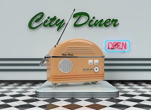 Retro Radio Orange mit Leuchtreklame