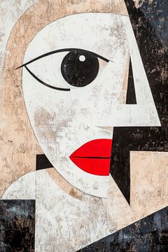 Abstract portret in zwart-wit met rood van Poster Art Shop