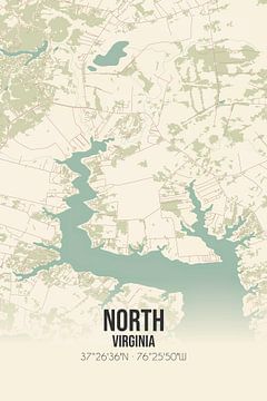 Vintage landkaart van North (Virginia), USA. van MijnStadsPoster
