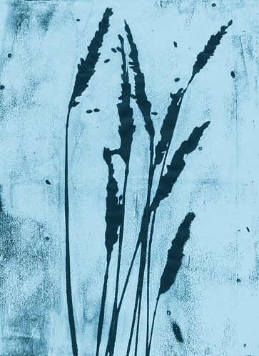 Grassprieten in donkerblauw op wit. Moderne botanische minimalistische kunst.