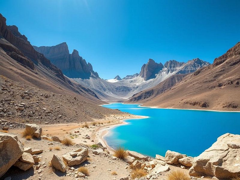 Lac de montagne serein reflétant un ciel de cristal au milieu de pics désertiques majestueux par Artistic