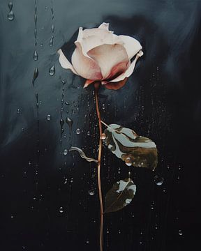 Pink rose with drops against a dark background by Studio Allee