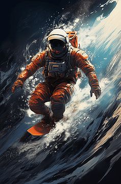 Astronaut surfend op het water van Danny van Eldik - Perfect Pixel Design