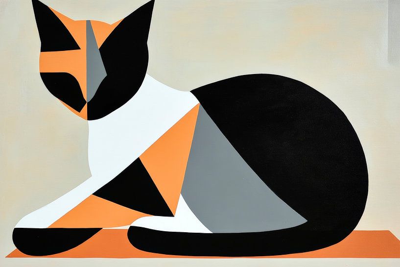 Geometric cat in bold colours by Poster Art Shop