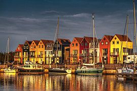 Stavoren harbour in the light of the setting sun