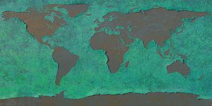 Afbladderende wereldkaart, blauw van Frans Blok
