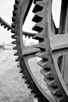 Cogwheels on a historic crane in the commercial port of Magdeburg