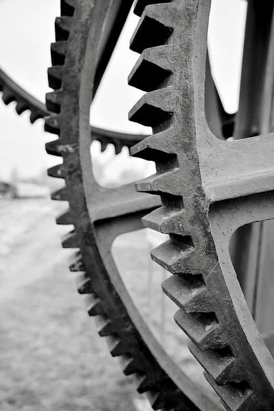 Cogwheels on a historic crane in the commercial port of Magdeburg by Heiko Kueverling