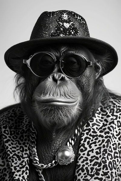 Portrait D'un Orang-outan Avec Des Lunettes De Soleil Et Un Chapeau par Poster Art Shop