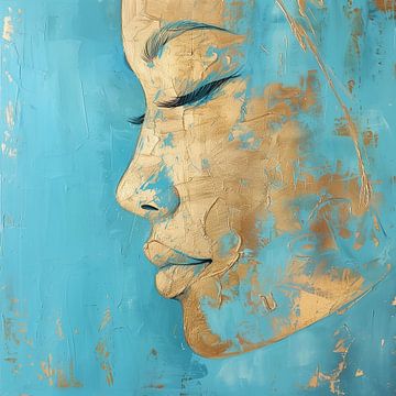 Dreamy female portrait in gold and turquoise textures by Color Square
