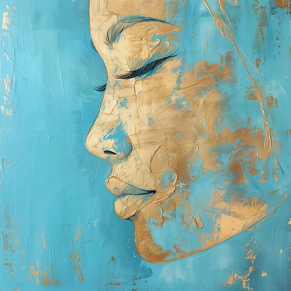 Dromerig vrouwelijk portret in goud en turquoise texturen van Color Square