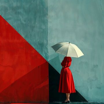 Umbrella White - dame tegen diagonale vlakken en schaduw - no 1 van Marianne Ottemann - OTTI