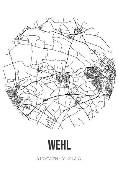 Wehl (Gelderland) | Map | Black and white by Prints of Place
