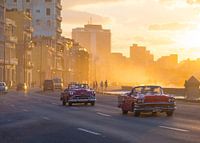 Classic cars and sunset in Havana, Cuba
